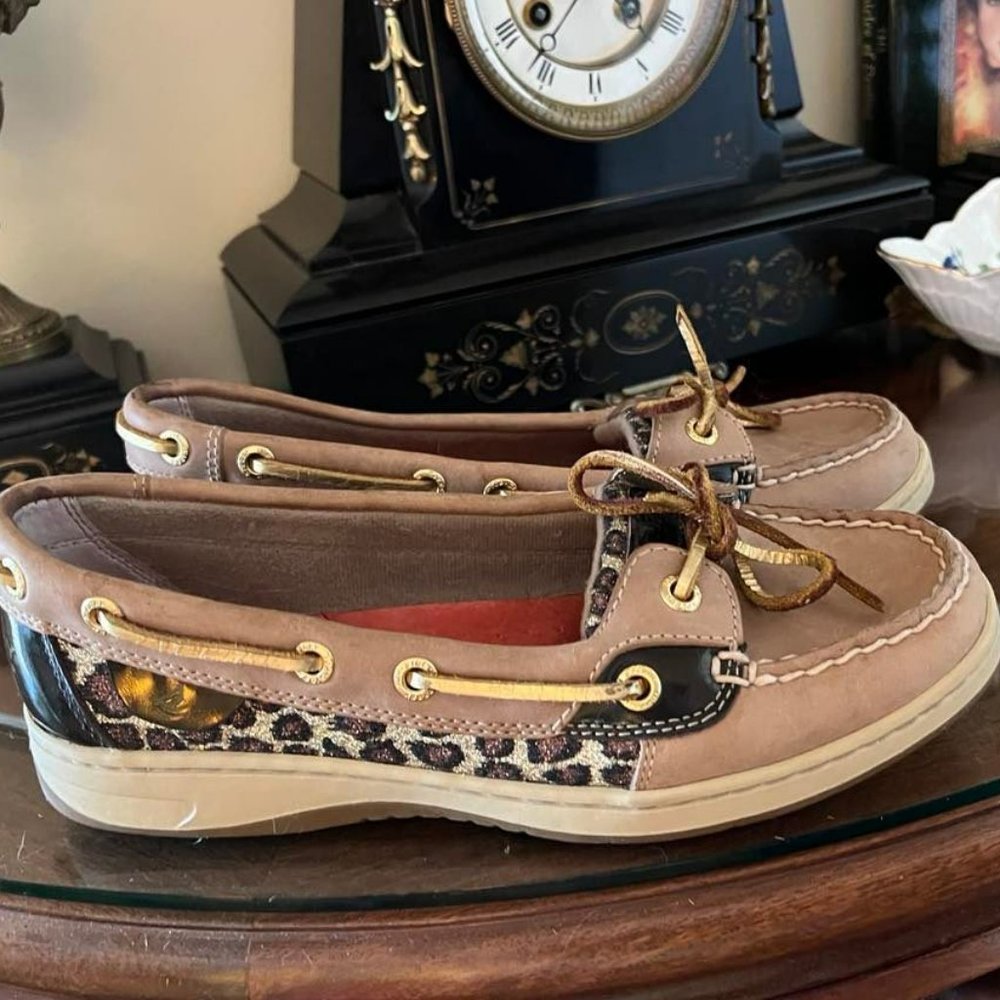 Sperry Top Sider Angelfish Calf Hair Leopard Print Boat Shoes 6.5 M